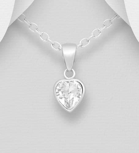925 Sterling Silver Heart Pendant & Chain, Set with An Authentic Swarovski Crystal Stone